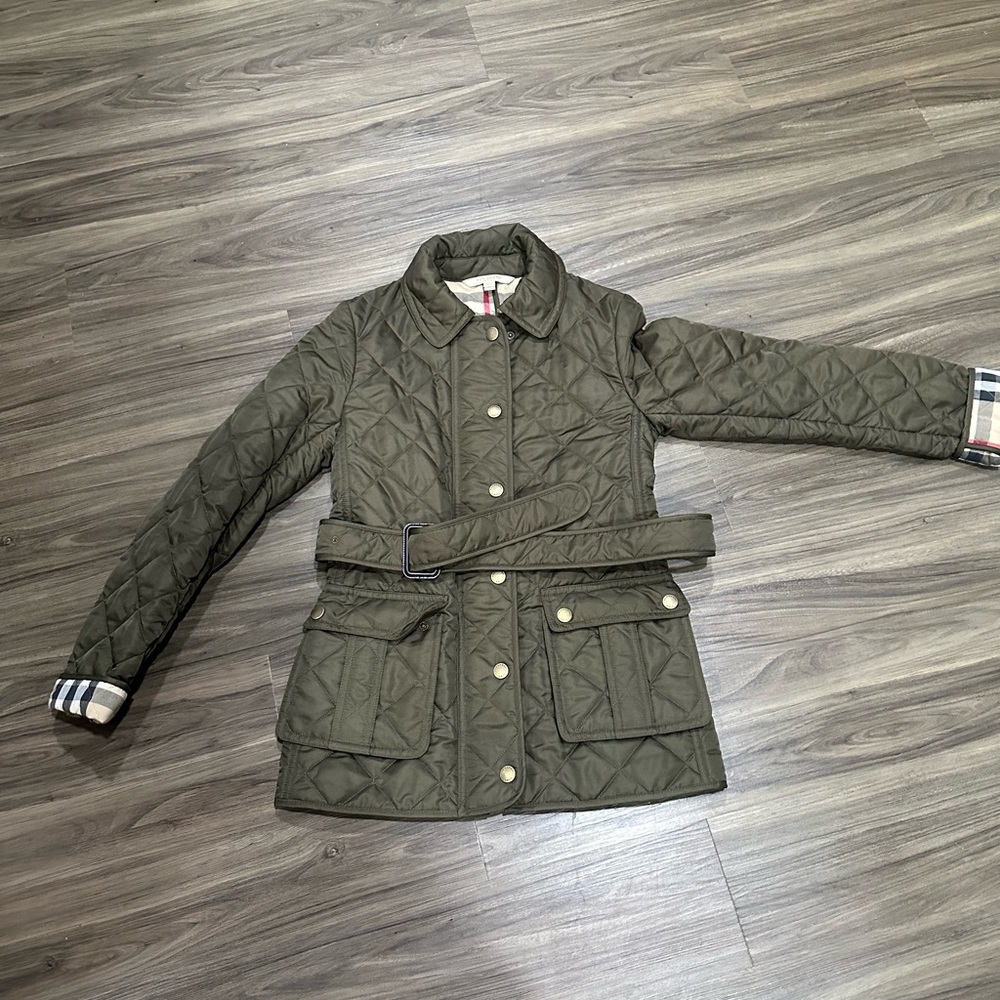 Burberry brit olive  Quilted Jacket with Plaid Interior